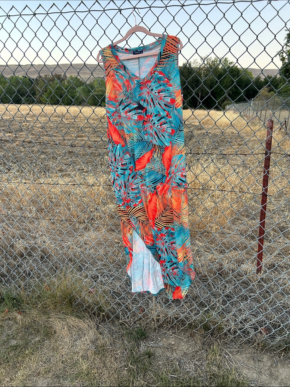 Tropical Print Sleeveless Maxi Dress - Teal & Coral - Picture 7 of 13